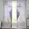 Cortinas de tule vintage com espiga de trigo lavanda para sala de estar Cortina de janela transparente de voile de chiffon para quarto