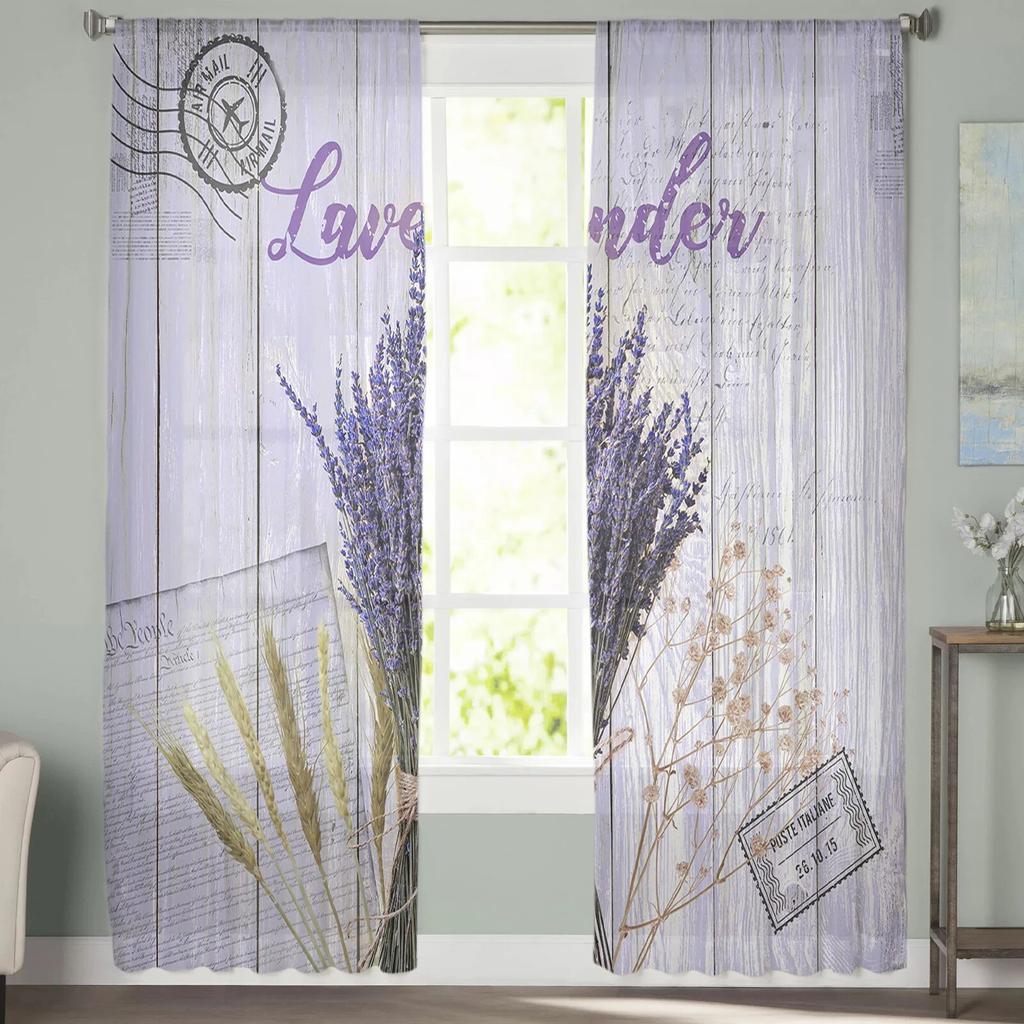 Lavendel Ähre Vintage Tüll Vorhänge für Wohnzimmer Chiffon Voile Sheer Fenster Vorhang für Schlafzimmer