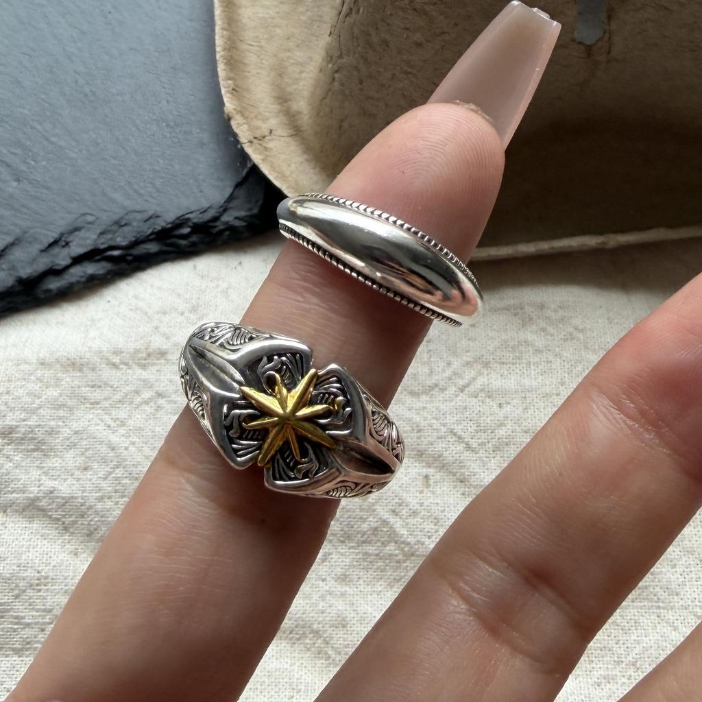 925 Sterling Silver Rings for Women Couple Minimalist Handmade Simple Retro Yellow Star Ring Fine Jewelry Gift Prevent Allergy