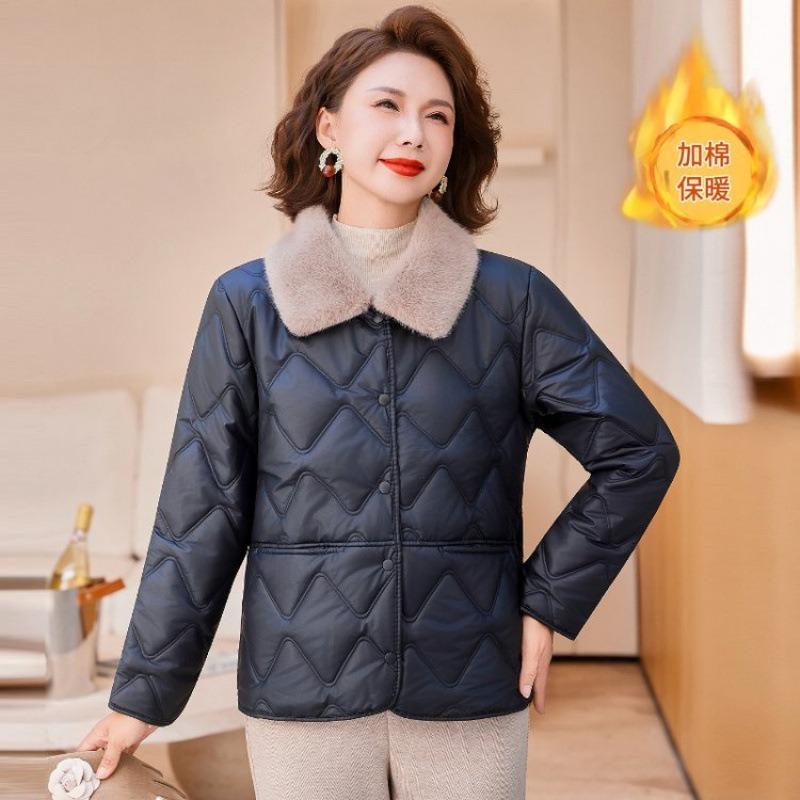 Padded jacket lapel autumn and winter short jacket padded jacket women's winter middle and old women's padded jacket