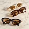 New cat eye sunglasses women's high-end European and American style fashion glasses metal beads glasses legs sunglasses