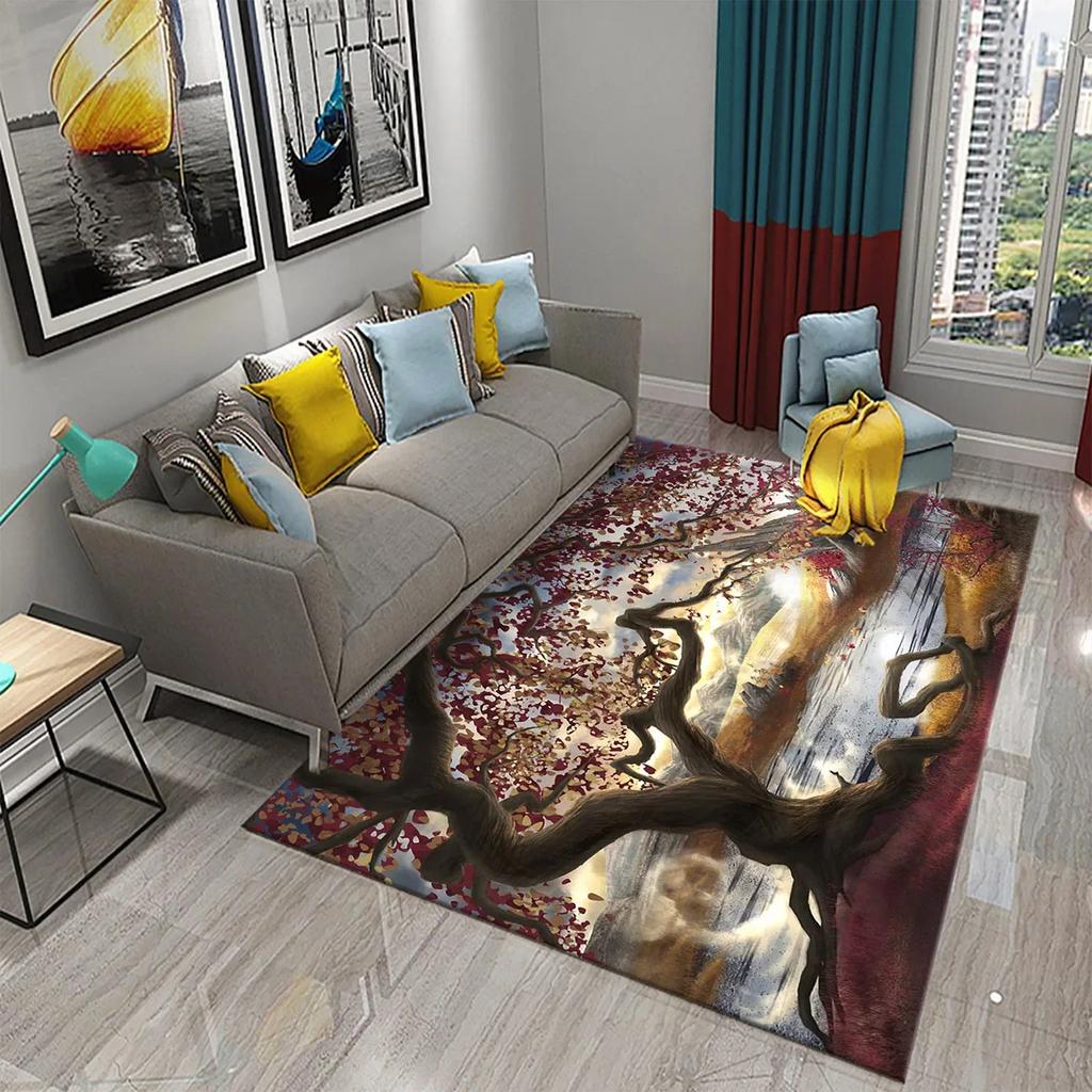 Tree Oil Painting Pattern Carpet Door Mats Doormats Kitchen Bathroom Non-Slip Carpet Living Room Bedroom Decor Floor Mat Rugs