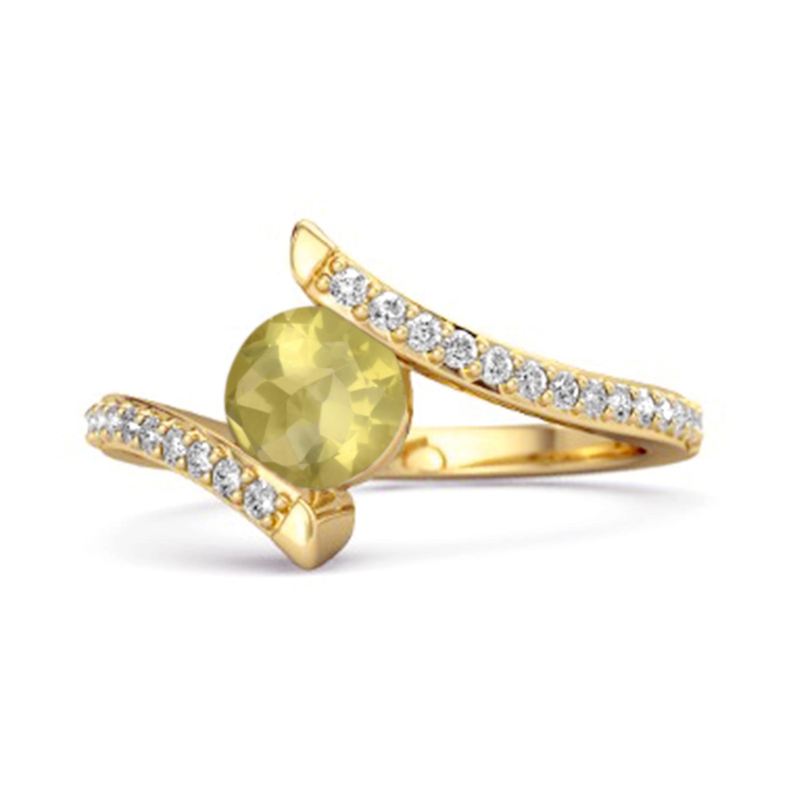

Lemon Quartz Contemporary Pave Bypass Ring - 925 Sterling Silver Gold Vermeil 8.5 жовтий/золотий