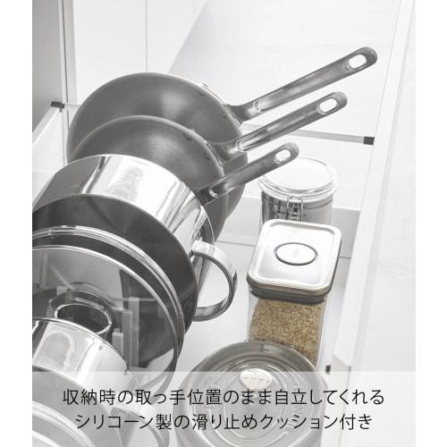 Yamazaki Tower Under-Sink Adjustable Pot Lid & Pan Storage Stand, W40, White, W40 X D14.1 X H14cm, with Sliding Divider Bar, Model 1361
