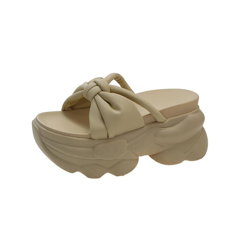 

Cool slippers women s thick-soled wedge heels slippers 2025 summer new Korean version fashion open-toe one-word drag wear beach shoes 40 абрикосовый