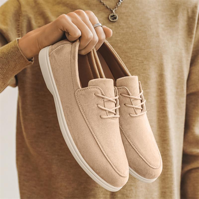 2025 Spring Summer Casual Shoes for Men Soft Lace-up Suede Loafers Men British Style Flats Driving Shoes Man mocasines de hombre