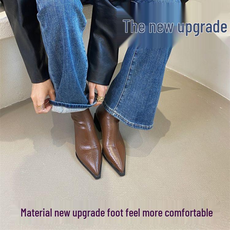 Women's Chunky Heel Pointed Toe Ankle Boots - Slimming Soft Leather for Spring/Autumn Fashion