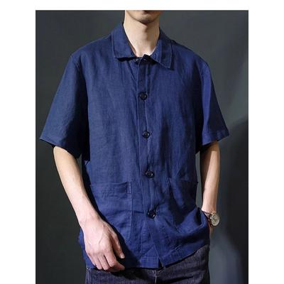 Japanese Thin Breathable Men Short-sleeved Shirt for Summer New Solid Color Lapel Casual Half-sleeved Cardigan