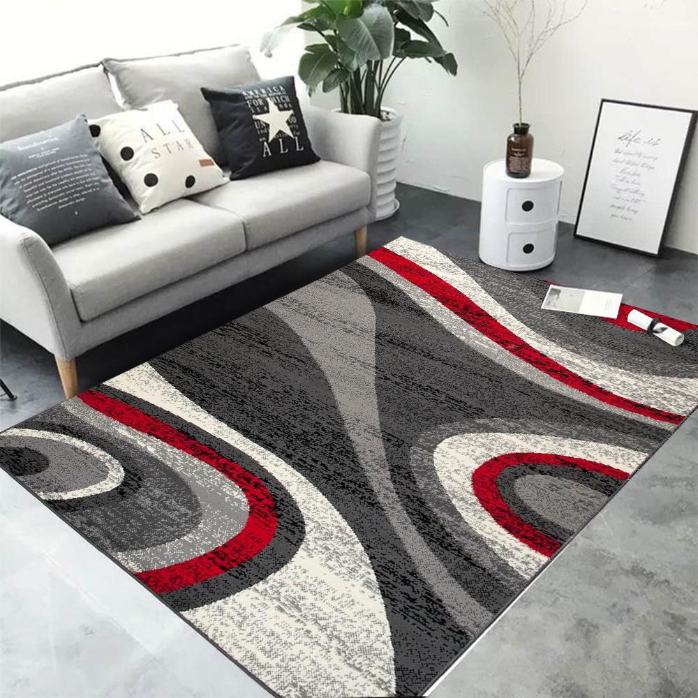 Tappeto Astratto Testurizzato Color Block con Motivo Geometrico Rosso Nero Bianco Grigio Tappeto Grande Area per Soggiorno Moderno
