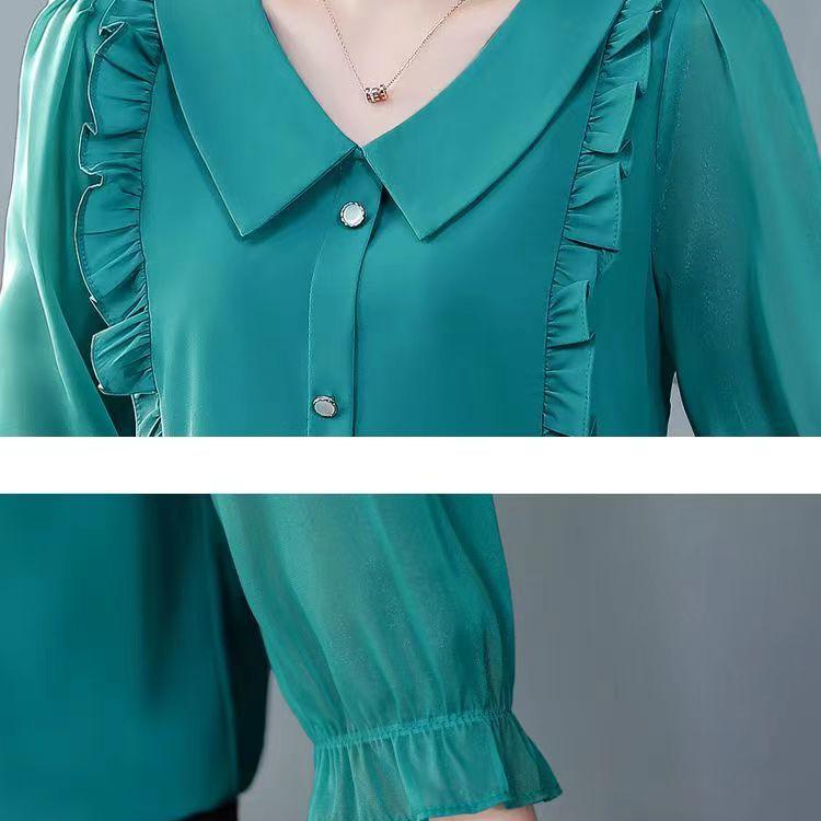 Women's Clothing Elegant Blouses Korean Fashion Solid Long Sleeve Casual Shirts Chic Loose All Match Chiffon Tops