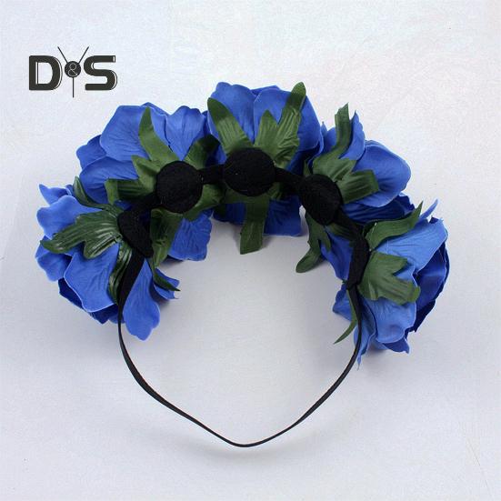 Rose Headband Handmade Hair Hoop with 5 Artificial Roses High Elastic Design Bohemia Style Hair Hoop Festival Decor