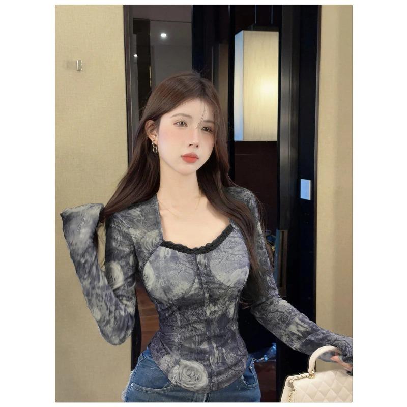 Frühling Y2k Ästhetische Tie-Dye Druck Tops Spitze Bodenbildung Crop Tops Streetwear Harajuku Frauen Vintage Sexy Grunge T-shirt Tees