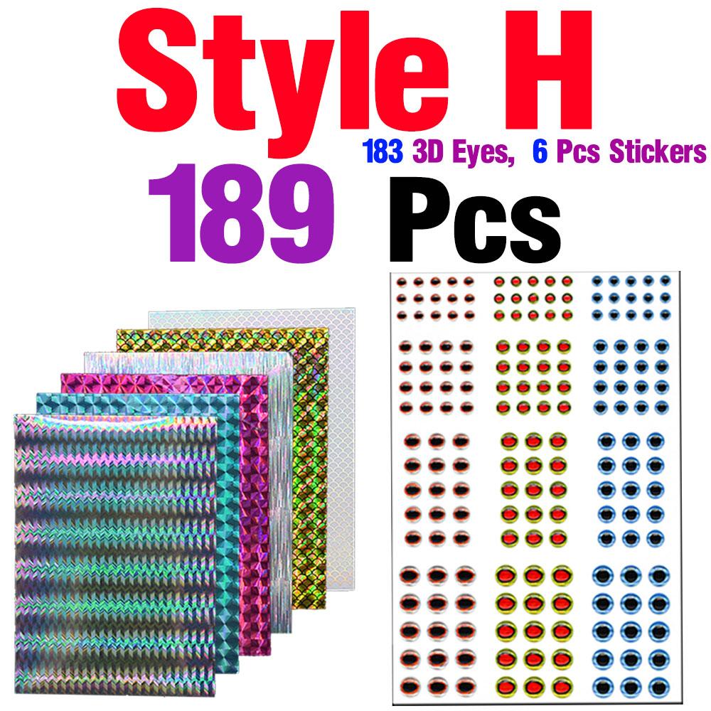 5Pcs/6Pcs Holographic Adhesive Film Sticker Flash Tape with 183Pcs 3D Fishing Lure Eyes Repair Kit DIY Making Fly Tying Fishing