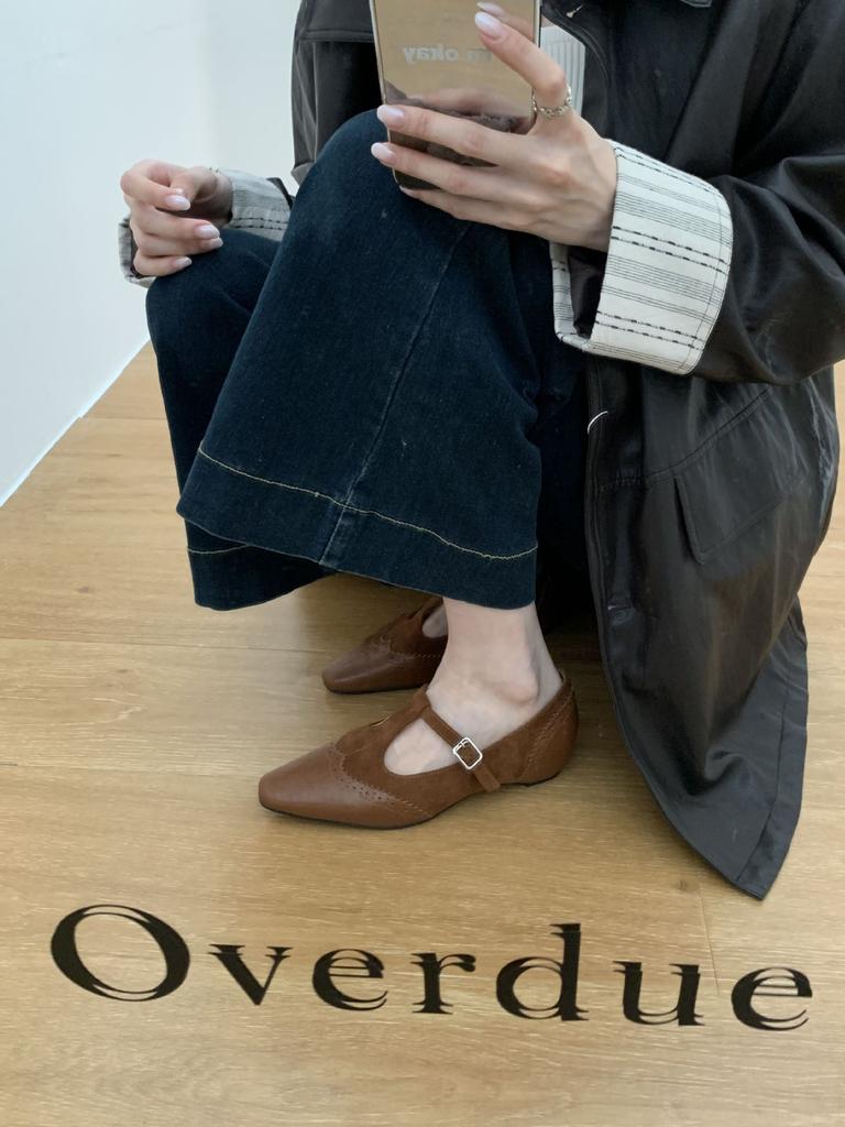 2025 new matte suede splicing one-word belt inner slope heel shallow mouth versatile commuter work women's shoes