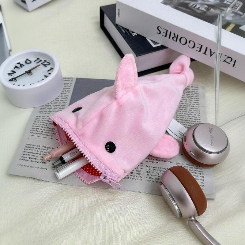 Cute Cartoon Shark Plush Pencil Case Lovely Animal Pen Bag Large Capacity Stationery Storage Pouch For Student School Supplies