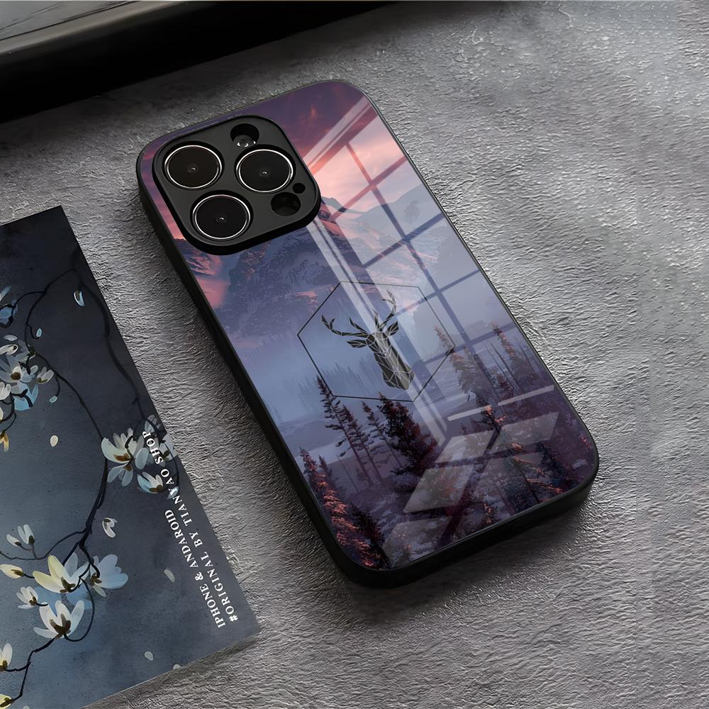 

Чехол для телефона E-Elk Reindeer для iPhone 17 Air 16 E Pro Max 15 14 13 Mini 12 Pro 11 Max Plus Черная Стеклянная Крышка iPhone 14