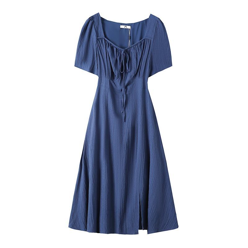 

Платье большого размера для женщин, новое летнее платье с квадратным воротником и короткими рукавами и глубоким разрезом 6XL синий