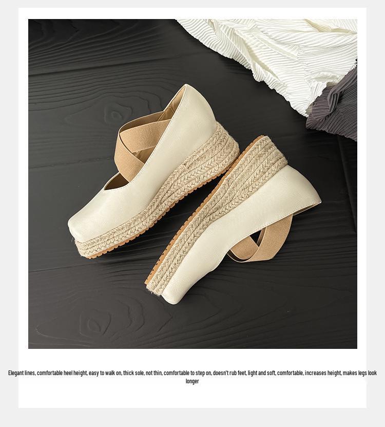 Korean Style 8CM Height Boost Ballet Espadrilles with Thick Sole & Cross Strap Wedge Heel - 2025 Edition