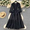 High-end Fashion Dress Women's Spring New French Waist Thin Hollow Crochet Lace Ruffle Edge Dress