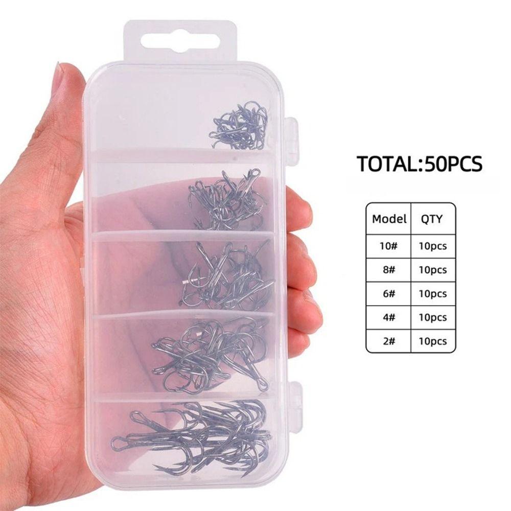 50Pcs/Box Barbed Treble Fishing Hook Iron Three Claw Fishhook Triple Fishing Hook  Fishing Tool