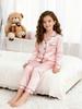 Satinähnliches Pyjama-Set aus Eisseide für Kinder – einfarbig, langärmlig, leicht, zweiteilig für Mädchen