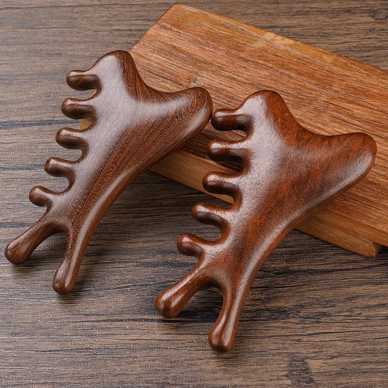 Green Ebony Gold Thread Sandalwood Multifunctional Comb for Scalp Massage and Head Meridian Relaxation