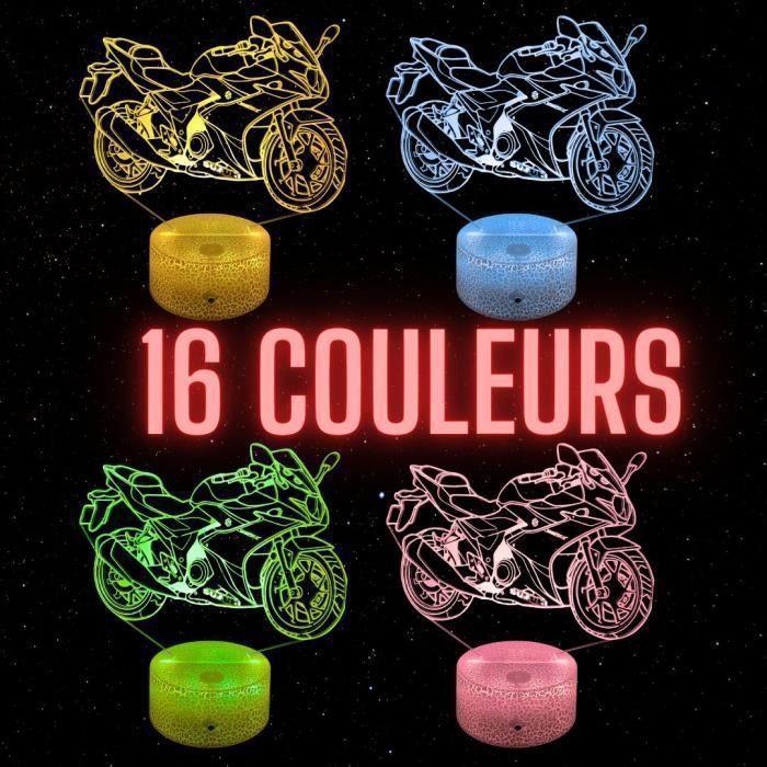 Lampe de chevet 3d led moto routière, veilleuse changement de couleurs, lampe tactile bureau et chambre motard passionés moto