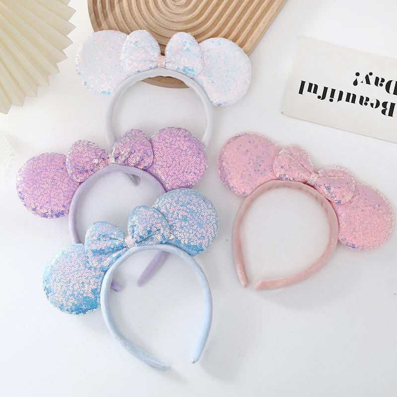 Sequin Plastic Mouse Ear Hoop Handmade Cute Pink Bow Fashion Headband for Kids Amusement Park Photo Headdress
