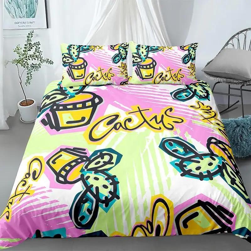 Cactus Duvet Cover Set Exotic Plant Prickly Pear Succulents Bedding Set Kids Teens I Love Cactus King Size Polyester Quilt Cover