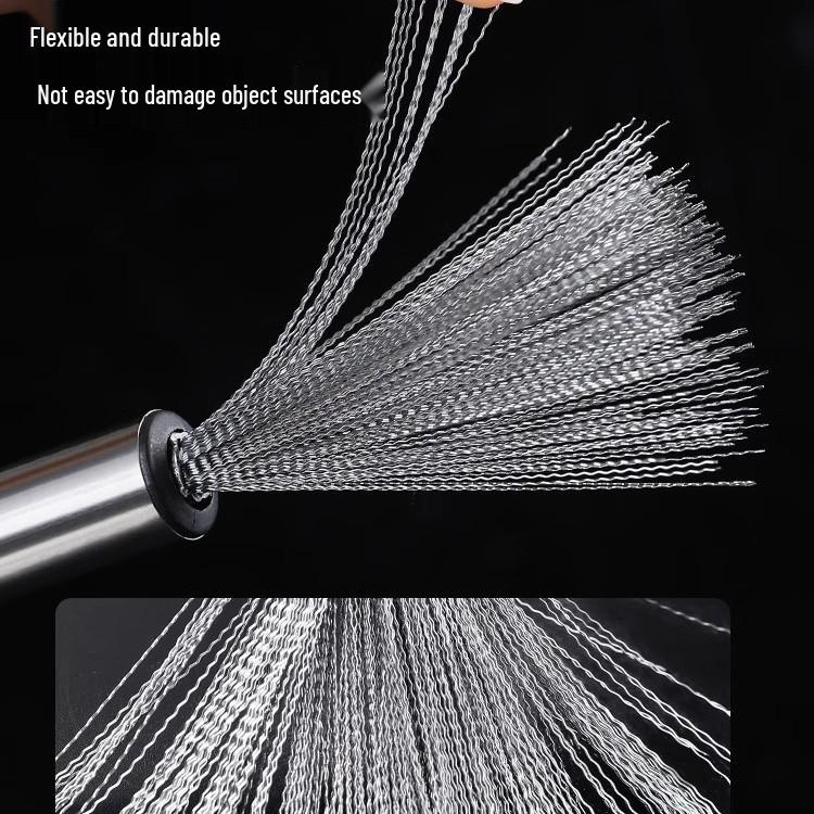 Stainless Steel Long Handle Pot Brush with Scouring Pad for Kitchen Cleaning