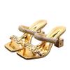 Fashion Fashion Women Slippers Summer New Square Head Heels Shallow Mouth Crystal Metal Buckle Woman Shoes Temperament Women's Sandals