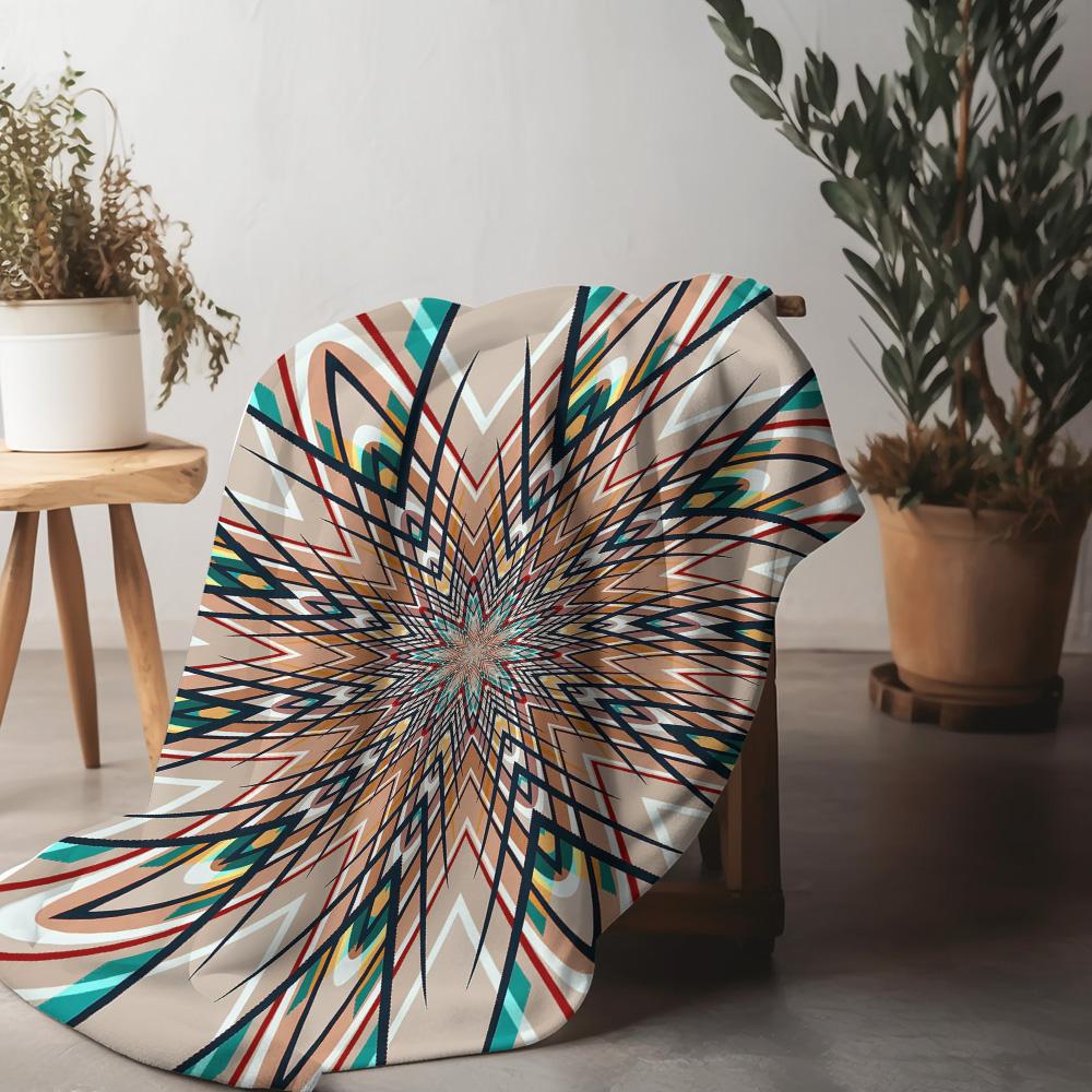 Abstract geometric snowflake pattern Flannel printed blanket suitable for all seasons suitable for living office sofa and travel