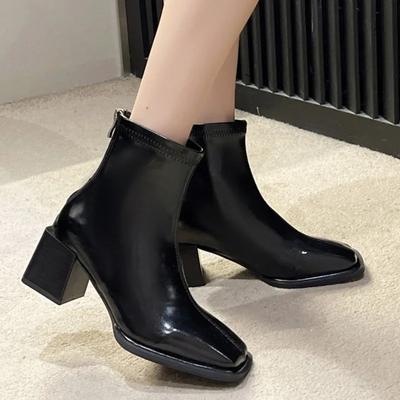 Shoes Female 2024 Hot Sale Zipper Women's Boots Autumn Square Toe Solid Short Barrel Platform Chunky Heels Fashion Naked Boots