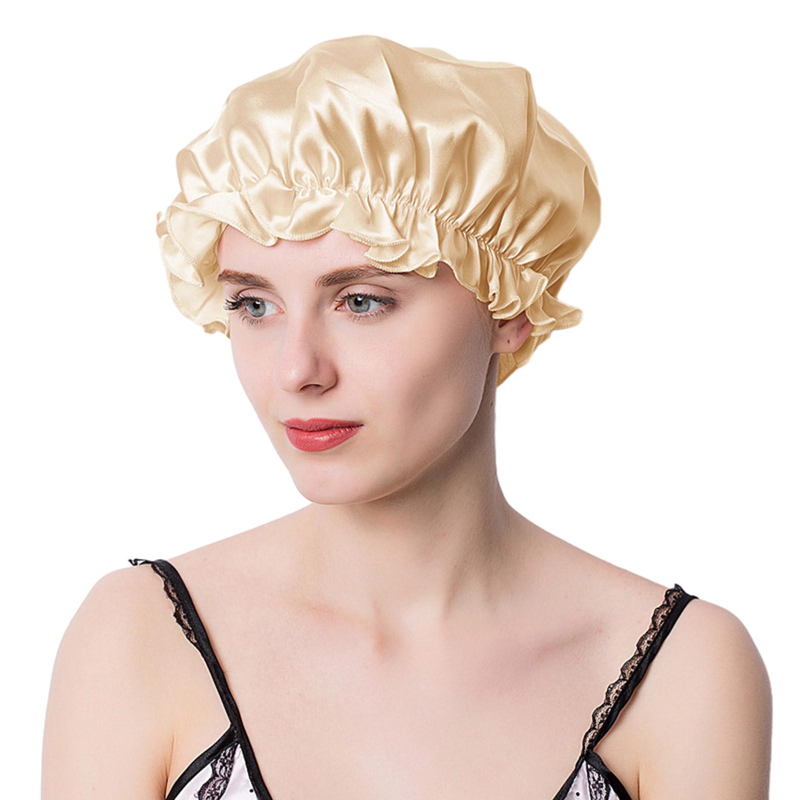 

Reusable Silk Sleep Hat for Deep Restful Sleep Shower Cap for Women SatinSilk Shower Cap for Bathing Female Hair Bonnet M шампанского