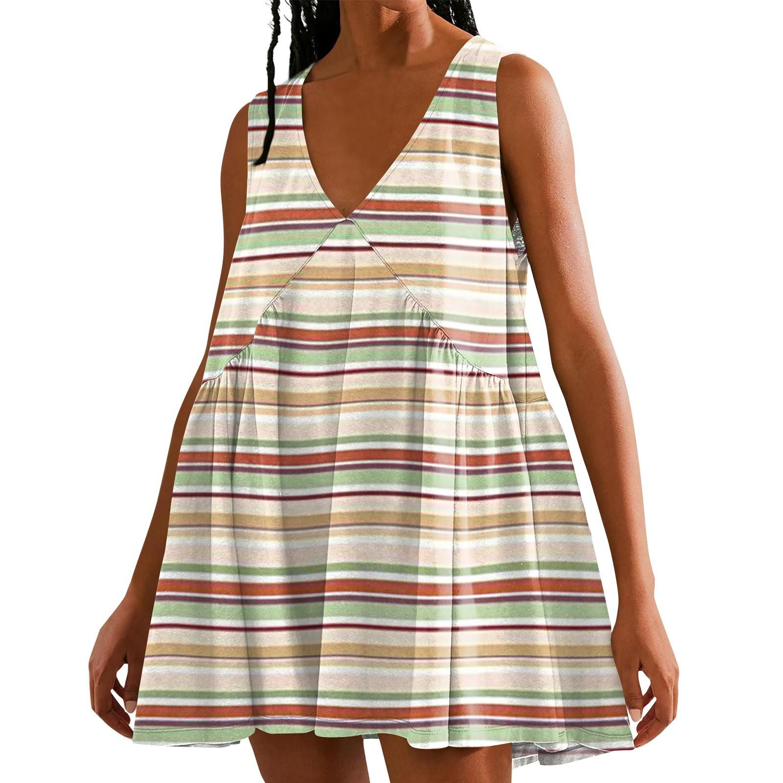 

Женское повседневное пляжное платье без рукавов с принтом в горошек и V-образным вырезом, короткая юбка S хаки