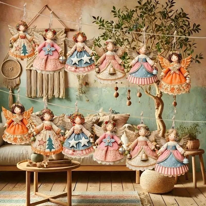 6/12/24/36 Pezzi Decorazione Albero di Natale Angelo di Natale Vintage 2D Ragazza Ciondolo in Legno per Casa Decorazione da Appendere al Muro Natale