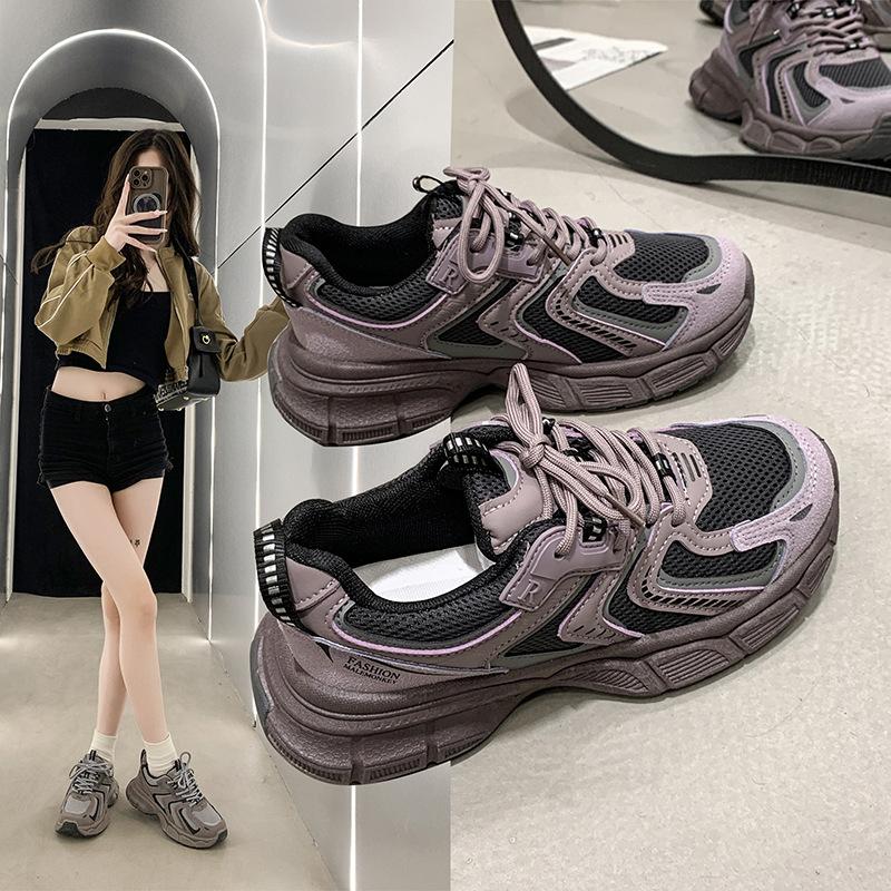 Thick-soled Heightening Dad Shoes Women's Summer Breathable Running Shoes 2025 New Fried Street Popular Fashion Sports and Leisure Shoes