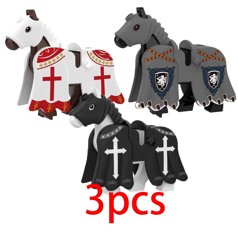 Mittelalterliche Militärburg Ritter Bausteine Reitpferd Wolf Bär Elefant Tier Weste Waffe Fahne Sattel Spielzeug Ziegelstein Geschenk A06