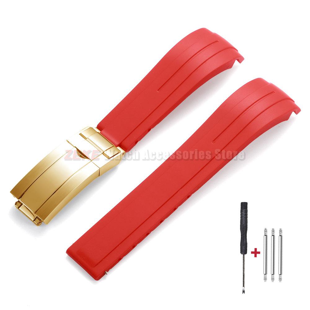 Curved End Rubber Watch Strap 20mm 21mm 22mm for Rolex for Water Ghost Folding Buckle Bracelet Waterproof Silicone Wrist Band