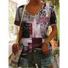 New Colorful Plaid Patchwork 3D Print T-Shirts Women's V-Neck Short Sleeve T Shirt Y2k Harajuku Tees Casual Tops Female Clothing