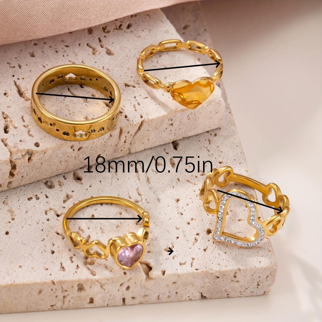 Stainless Steel Hollow Heart-Shaped Fashionable and Elegant Ring Set