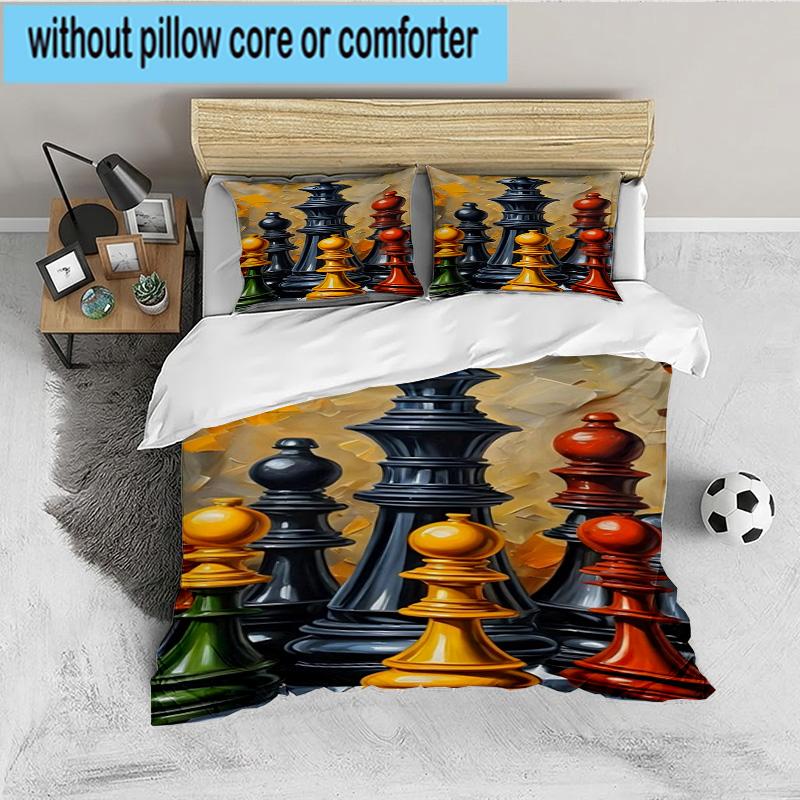 Golden Chess King On Black 3PCS Bedding set,Ideal for 1pc Duvet Cover And 2pcs Pillowcases Perfect for Fan gift,Ideal for Bedroom, Dormitory