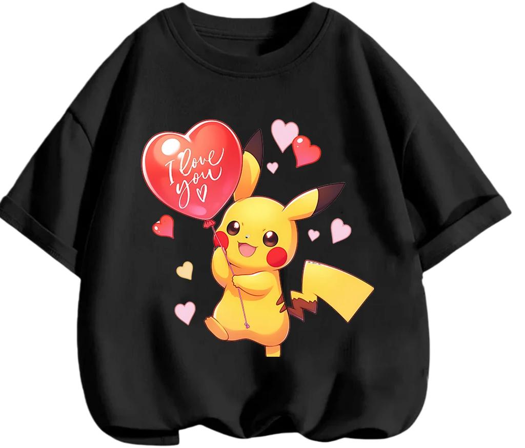 Everyday Casual Short Sleeve T Shirt Pikachu Trendy Cartoon Print Lightweight Outdoor Wear Children 3 To 14 Years Old