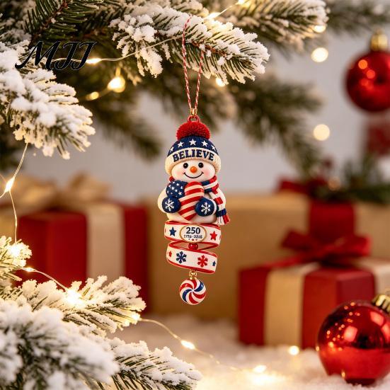 Indoor Outdoor Festive Decor 2026 Patriotic Snowman Christmas Ornament, Acrylic Hanging for Tree, Tree Ornament Holiday Pendant Home Party Accessory