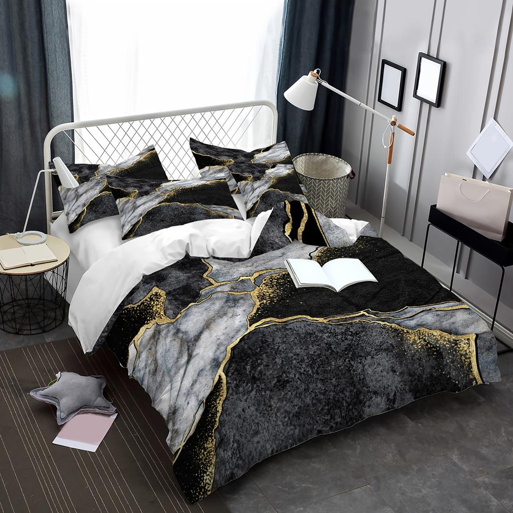 Soft And Comfortable Marble Print Duvet Cover Set With Washable Pillowcases Perfect For Bedroom And Guest Room