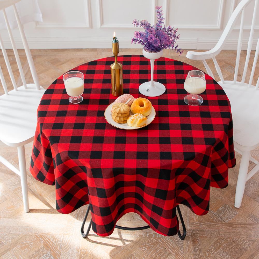 Round Christmas Tablecloth- Red Buffalo Plaid Christmas Table Cloth,  Xmas Tablecloths For Dining Table, Party, Kitchen Decor