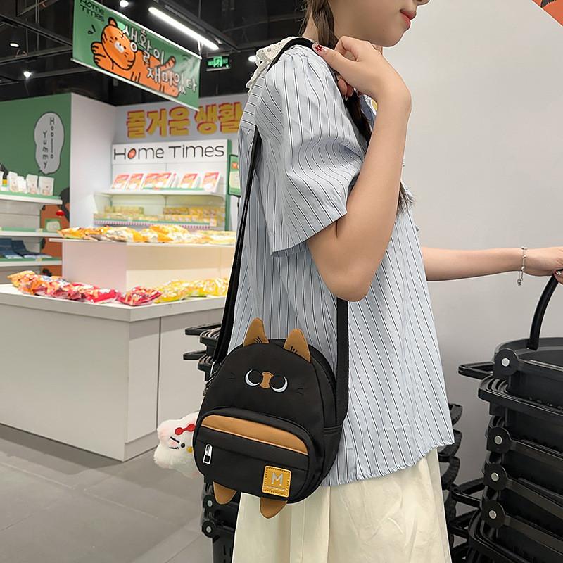 Cat Nylon Children Shoulder Bag Fun Design Casual Outings School Travel Bags