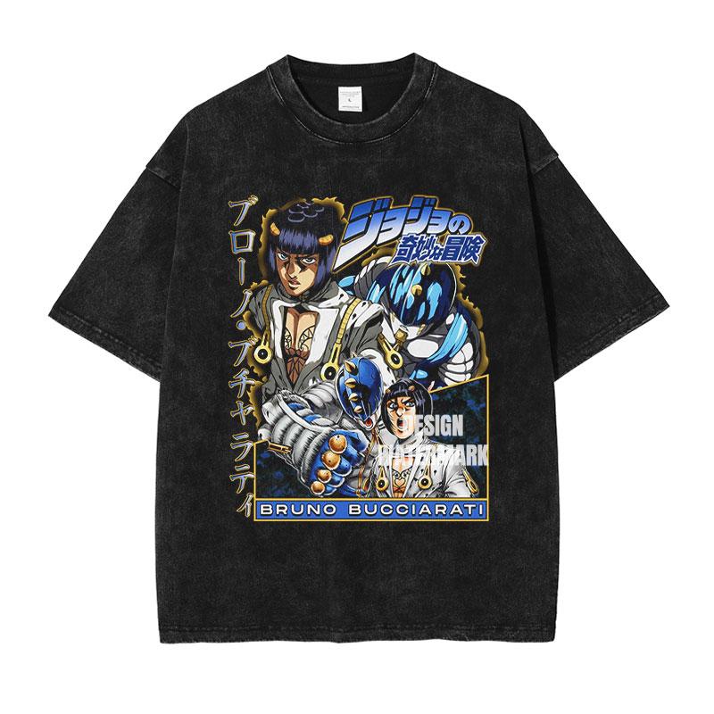 Hot Anime JoJos Bizarre Adventure Kira Yoshikage Giorno Giovanna Cool Print Tshirt Unisex Washed Cotton T Shirts Harajuku Tshirt