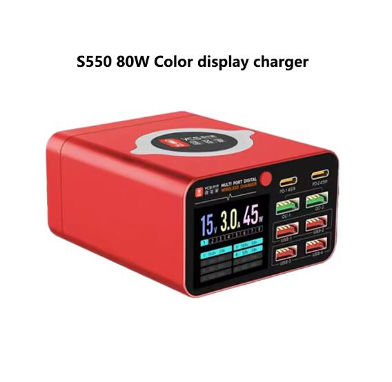 YCS S500/S550/S600 Multi 8 Port USB Charger With 15W Magnetic Wireless Charging PD 100WQC Station For Phones Fast Charge Tools