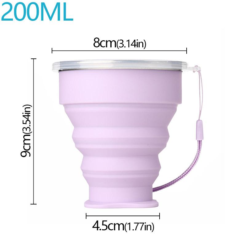 200ml Portable Cups BPA FREE Food Grade Water Cup Silicone Retractable Folding Cup with Lid Outdoor Coffee Travel Water Cup